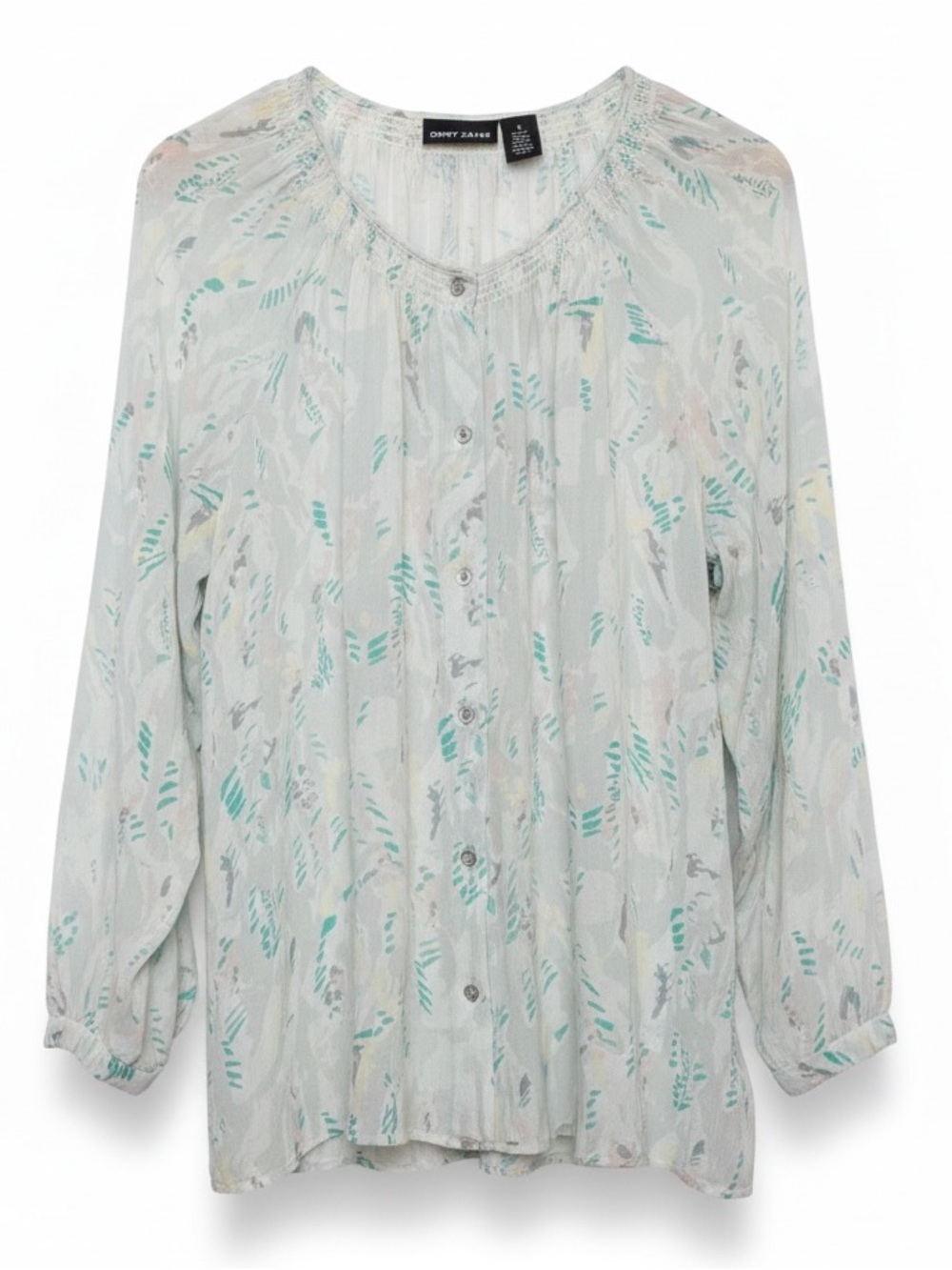 DKNY Jeans Abstract Watercolor Boho Button Front Blouse 1X